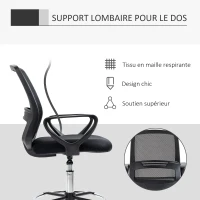 Vinsetto Fauteuil de bureau chaise de bureau assise haute réglable tabouret de bureau pivotant 360° maille respirante(m-5)