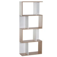 HOMCOM Bibliothèque à 4 niveaux, meuble de rangement en forme de S avec étagères, étagère de rangement pour salon, chambre bureau, 60 x 24 x 148 cm, bois naturel et blanc(m-12)