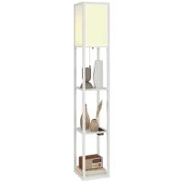 HOMCOM Lampadaire avec tablettes, lumière réglable, interrupteur au pied et ports USB, blanc(m-6)