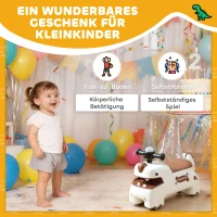 AIYAPLAY jeździk, design dinozaura, kierownica, światła, dźwięki, 4 koła, kremowo-biały+brązowy(m-7)