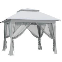 Outsunny 3.6 x 3.6 m Pop-Up Gazebo with Netting and Carry Bag - Height Adjustable Party Tent, Instant Canopy Sun Shade Shelter, Grey(m-15)