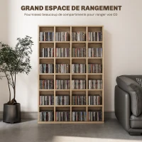 HOMCOM Meuble de rangement multimédia 456 CD/ 336 DVD - bibliothèque en bois avec étagères réglables 89 x 130,5 cm bois naturel(m-4)