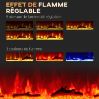 HOMCOM Cheminée électrique 1800 W avec effet flamme en LED 3 couleurs et 5 luminosités, montage mural/encastrable(m-4)