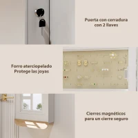 HOMCOM Espejo Joyero con Luz LED Montado en la Pared o en la Puerta con Cerradura Espejo Entero 2 Cajones Blanco(m-8)