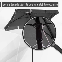 Outsunny Parasol de jardin Parasol droit rectangulaire inclinable alu métal polyester haute densité 2 x 1,3 m gris(m-7)