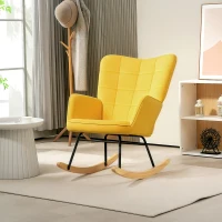 HOMCOM Fauteuil à bascule rocking chair revêtement en velours structure en acier 71 x 98 x 101 cm jaune(m-7)