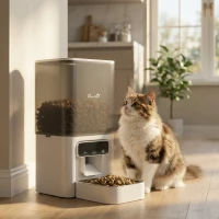 PawHut Dispensador Automático para Gatos, 4.5L WiFi con Temporizador, Programable para 1-10 Comidas, Alimentador Automático con Grabador de Voz y Doble Alimentación para Gatitos y Perros Pequeños(m-2)