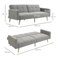 HOMCOM Sofá-cama 2 em 1 205 x 88 cm, sofá com função cama e almofada, acabamento linho Cinza(m-3)