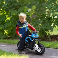 HOMCOM Moto électrique pour Enfants de 3-6 ans 25 W 6 V 3 Km/h Effets Lumineux et sonores roulettes Amovibles Charge max. 30 kg Bleu(m-2)