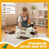 AIYAPLAY jeździk, design dinozaura, kierownica, światła, dźwięki, 4 koła, kremowo-biały+brązowy(m-6)