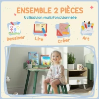 AIYAPLAY Ensemble table et chaise enfant table pour enfant avec chaise avec porte-livres motifs d'ours pour enfants 3-8 ans vert(m-4)
