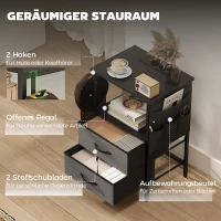 HOMCOM Couchtisch Beistelltisch mit Ladestation, Stahlrahmen, USB-C-Anschlüssen, Schubladen, Haken, 40cm x 30cm x 60cm Schwarz(m-6)