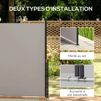 Outsunny Store latéral Brise-Vue paravent rétractable dim. 3L x 1,40H m alu. Polyester Anti-UV Haute densité 180 g/m² Gris(m-6)