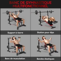 SPORTNOW Banc de musculation complet multifonction avec dossier réglable, repose-jambes et support de poids 147x109x122cm noir(m-4)