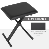 HOMCOM Tabouret piano pliable, banc piano réglable en hauteur de 37 à 47 cm, siège rembourré en PU et pieds en métal antidérapants, charge 100 kg, noir(m-4)