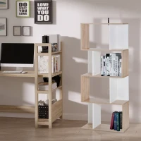 HOMCOM Bibliothèque à 4 niveaux, meuble de rangement en forme de S avec étagères, étagère de rangement pour salon, chambre bureau, 60 x 24 x 148 cm, bois naturel et blanc(m-10)