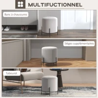 HOMCOM Pouf ottoman tabouret pouf repose-pied en velours pieds en acier pour salon chambre Ø 35 x 38 cm gris clair(m-5)