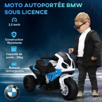 HOMCOM Moto électrique pour enfants 3 roues 6V 2,5 Km/h effets lumineux et sonores charge max. 20 kg BMW S1000 RR bleu(m-5)