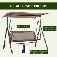 Outsunny Balansoar de Gradina/Terasa 3 Locuri cu Baldachin Reglabil din Metal si Textilen, 172x110x155 cm, Maro(m-6)