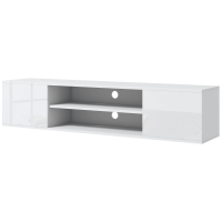 HOMCOM Meuble banc TV mural suspendu style contemporain 2 placards 2 niches centrales et 2 passe-câbles 140 x 30 x 30 cm blanc