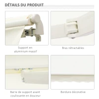 Outsunny Store banne manuel rétractable 295 x 245 cm store exterieur terrasse avec manivelle, angle réglable 45°-85°, aluminium et polyester 280 g/m², auvent de terrasse, balcon, cour, crème(m-7)