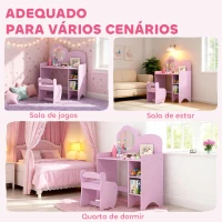 AIYAPLAY Toucador para Crianças com Banco e Espelho em Forma de Flor com Compartimentos Abertos 70x39x92,5 cm Roxo(m-9)