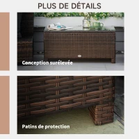 Outsunny Table Basse de Jardin Plateau Verre trempé 5 mm rotin tressé 85 x 50 x 39cm Max. 50 kg Marron(m-4)