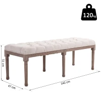 HOMCOM Banc rembourré Banc Lounge Tabouret Vintage Rétro avec Boutons Lin + Bois beige 142 x 47 x 51 cm(m-3)
