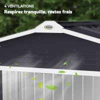 Outsunny Abri de jardin en métal 2,77 m² cabane de jardin 213 x 130 x 185 cm avec fondation, porte coulissante gris foncé(m-9)