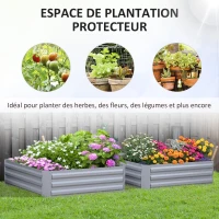 Outsunny Lot de 2 carré potager de jardin dim. 100L x 100l x 30H cm - tôle d'acier ondulée gris(m-4)