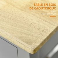 HOMCOM Desserte de service chariot de cuisine à roulettes avec plan de travail en bois hévéa - 2 étagères, 1 tiroir et 1 porte-torchon(m-6)