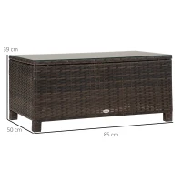 Outsunny Table Basse de Jardin Plateau Verre trempé 5 mm rotin tressé 85 x 50 x 39cm Max. 50 kg Marron(m-3)