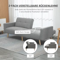 HOMCOM 2 w 1 sofa rozkładana 205 x 88 cm z funkcją łóżka, kanapa z poduszką, wygląd lnu, szary(m-5)
