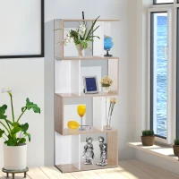 HOMCOM Bibliothèque à 4 niveaux, meuble de rangement en forme de S avec étagères, étagère de rangement pour salon, chambre bureau, 60 x 24 x 148 cm, bois naturel et blanc(m-7)