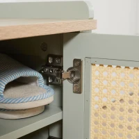 HOMCOM Banc à chaussures meuble de rangement avec étagère sur pieds 2 placards avec façades cannage poignée en alliage d'aluminium vert(m-8)