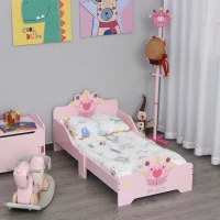 HOMCOM Lit Enfant 140 x 70 cm - lit d'enfant Design Princesse Motif Couronne - sommier à Lattes Inclus - MDF Contre-plaqué Rose(m-2)
