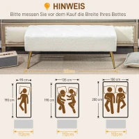 HOMCOM Banc rembourré, boutonnière, imitation laine d'agneau, jambes dorées, jusqu'à 120kg, 112x41x46cm, Crème(m-7)