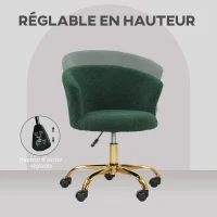 Vinsetto Chaise de bureau, fauteuil de bureau ergonomique réglable en hauteur, siège pivotante, piètement en acier, vert(m-4)