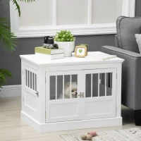 PawHut Gaiola para Cães com Mesa Auxiliar Casa para Animais de Estimação Moderna com 3 Portas e Fecho Magnético para Cães Pequenos 78x53x59,3 cm Branco(m-2)