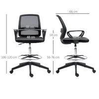 Vinsetto Fauteuil de bureau chaise de bureau assise haute réglable tabouret de bureau pivotant 360° maille respirante(m-3)