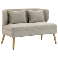 HOMCOM Sofá de 2 plazas, pequeño sofá de chenilla con respaldo con orejeras, asiento grueso, patas de madera de caucho, beige