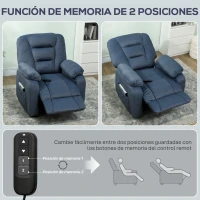 HOMCOM Sillón Relax Reclinable Eléctrico Silencioso con Función Memoria Reposapiés Mando a Distancia Bolsillos Laterales Azul(m-7)