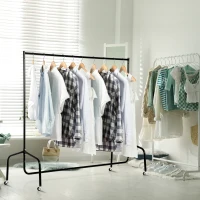 HOMCOM Portant à Vêtements avec Roulettes Tringle a Vêtement solide Charge 140 Kg 180 x 60 x 170 cm Porte-Manteau en acier noir(m-2)