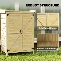 Outsunny Wooden Outdoor Garden Shed with Metal Top and Hooks for Tool Storage, 71.5x39x95 cm, Natural(m-4)