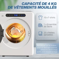 HOMCOM Sèche linge à évacuation, sèche-linge électrique 1000 W 3 Kg, 6 modes de séchage, minuterie, acier inoxydable, blanc(m-5)