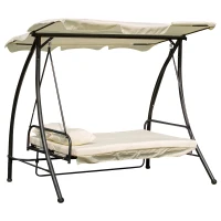 Outsunny Balancelle de Jardin Convertible 3 Places Grand Confort Inclinaison Toit réglable Matelas et Coussins fournis 2L x 1,25l x 1,7H m métal Polyester Noir et crème(m-10)