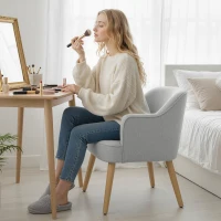 HOMCOM Butaca de Salón Moderna Sillón Tapizado en Lino Sintético Patas de Madera para Dormitorio Oficina 64,5x65x79,5 cm Crema(m-6)