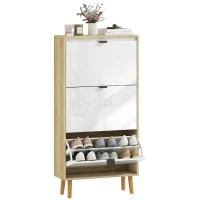 HOMCOM Meuble à chaussures, armoire à chaussures étroite, 3 tiroirs rabattables, porte haute brillante, 60x24x127cm, blanc(m-11)