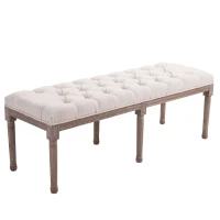 HOMCOM Banc rembourré Banc Lounge Tabouret Vintage Rétro avec Boutons Lin + Bois beige 142 x 47 x 51 cm(m-9)