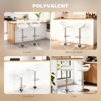 HOMCOM Lot de 2 tabourets de bar chaises de bar hauteur réglable dossier et repose-pieds pivotant à 360° 46x41x76-96cm blanc(m-7)